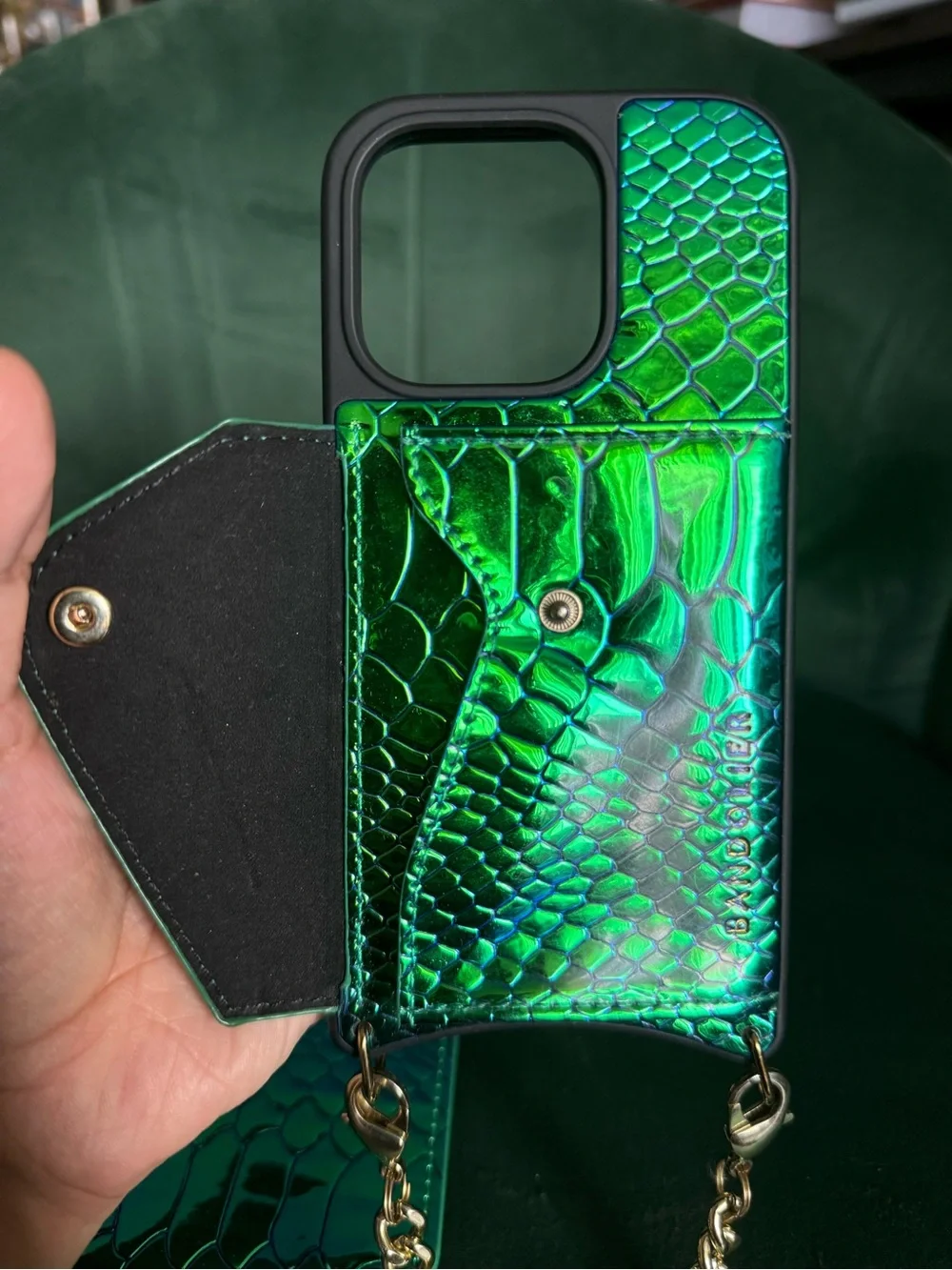 Bandolier Iridescent Green Blue Snake-Embossed Phone Wallet & Case